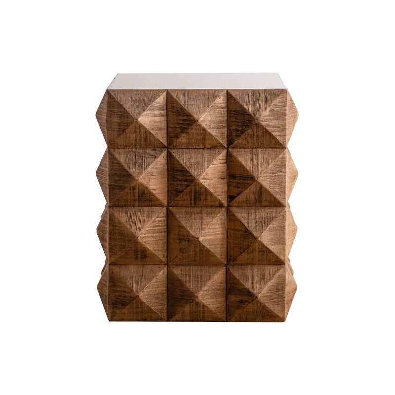 24.21" Tall Drum Side Table Solid Wood Square End Table Stand