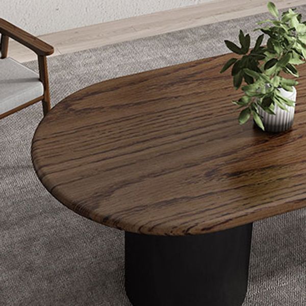 Table de salle à manger en bois foncé ovale Tableau de bois massif moderne avec piédestal double
