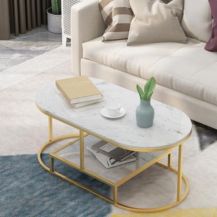Fram Base Cocktail Table Shelf Included Oval Stone Coffee Table