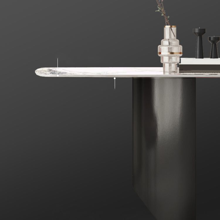 Rectangle Double Pedestal Table Modern Stone Top Black Base Dining Site Table