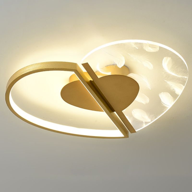 Love Heart Bedroom Flush Ceiling Light Acrylic Minimalist Feather LED Flush Mount Lighting