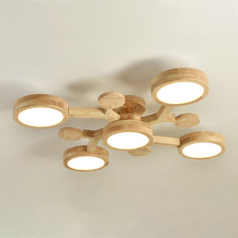 Plafonnier encastré de forme ronde en bois, éclairage encastré moderne multi-lumières en marron