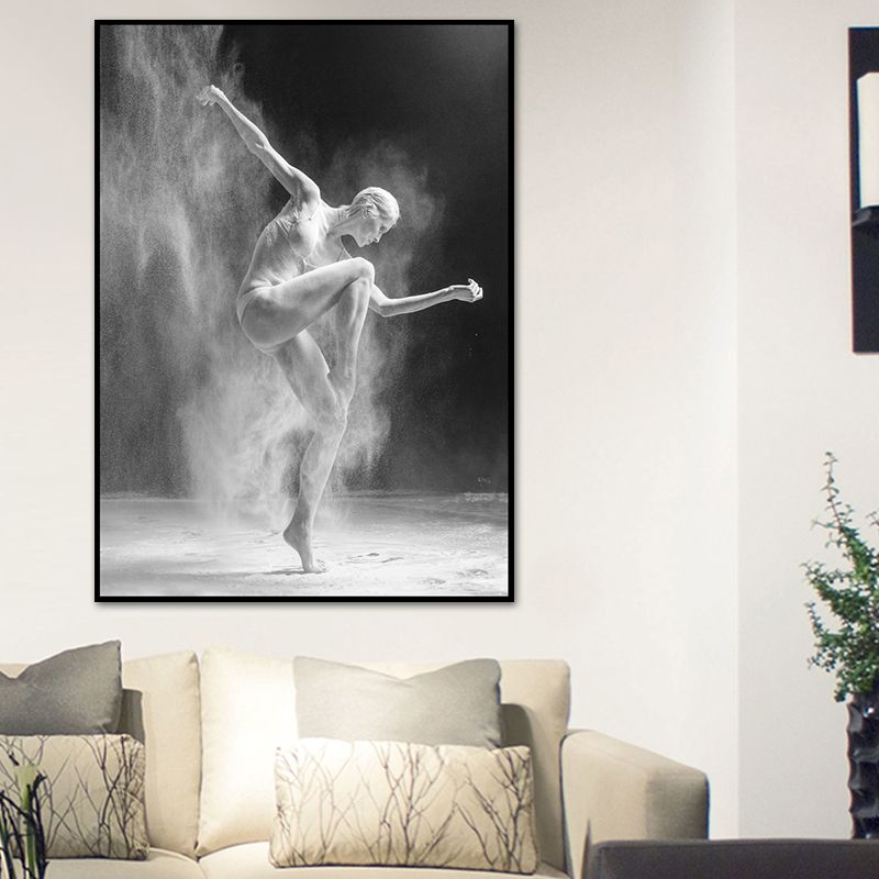 Contemporary Dancer Wall Art Canvas Print Textured Grey Wall Decor for House Interior