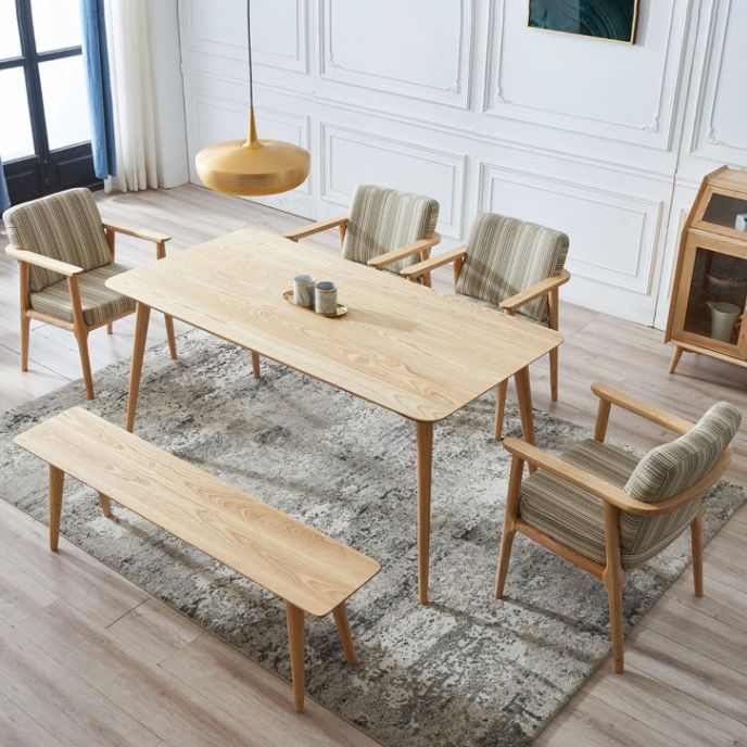 Ash houten rechthoekige tafel moderne eettafel met 4 poten voor restaurant, in de natuur