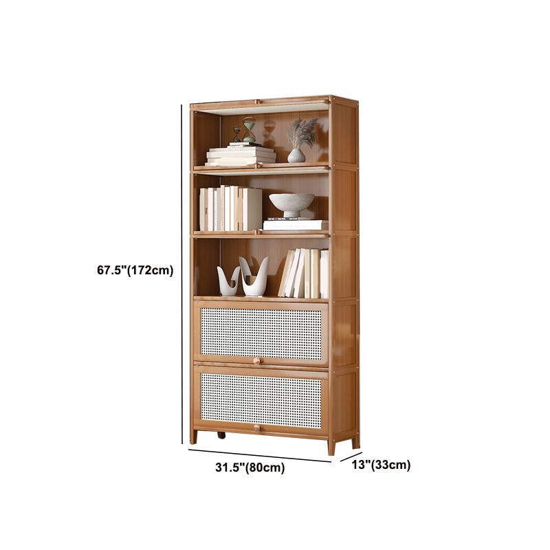 13" Wide Wooden Bookcase Bamboo Light Brown Bookshelf with Doors