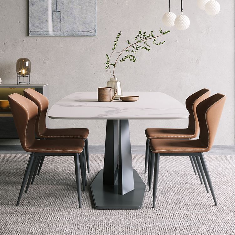 Minimalist Sintered Stone Dining Room Set with Rectangle Top and Black Base Dining Table Set