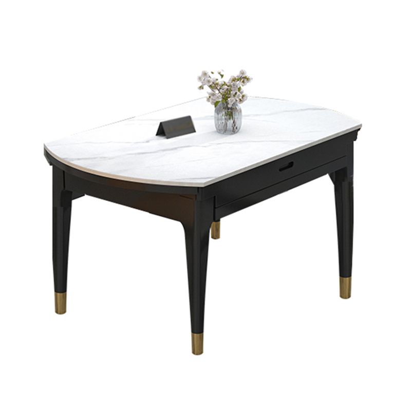 Round Sintered Stone Table Traditional Luxury Dining Room Table with 4 Black Legs