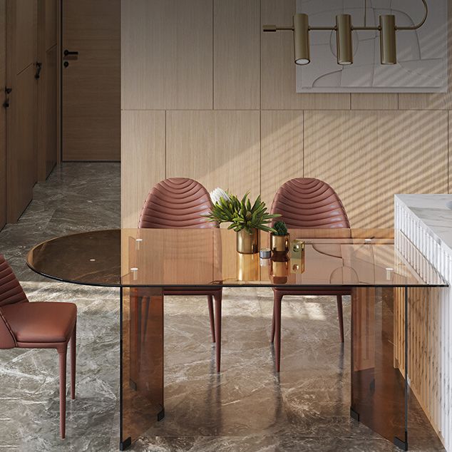 Mesa de comedor de vidrio templado contemporáneo Mesa de comedor de pedestal doble para comedor