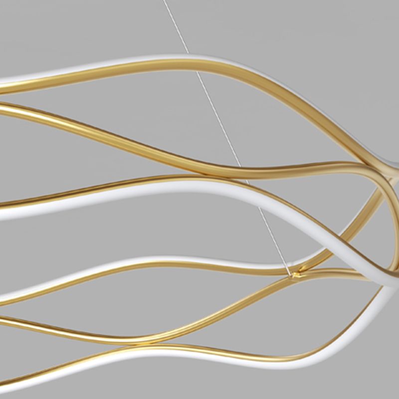 Spiral Shade Metal Chandelier Lights Modern 2- Light Chandelier Lighting Fixtures in Gold