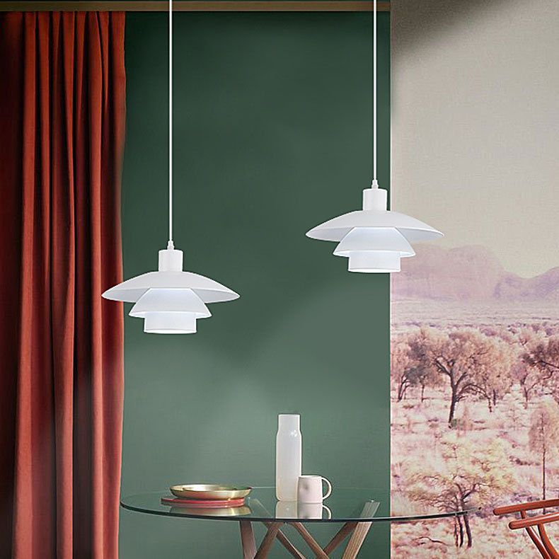 Puur wit gelaagd ontwerp hangend licht 1-licht Noordse minimalisme stijl gesuspendeerd verlichtingsarmatuur voor caféwinkel