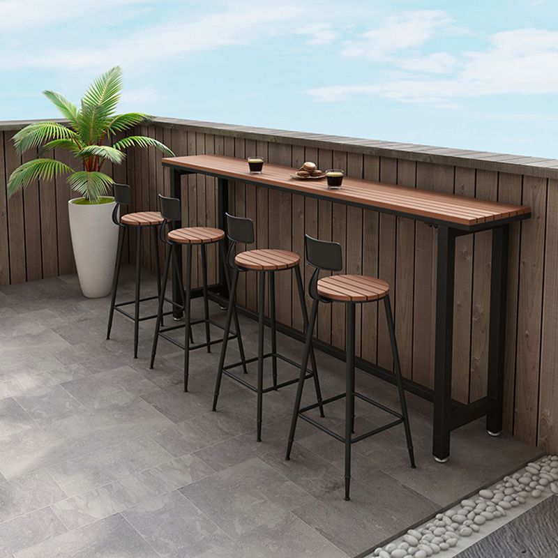 Metal and Wood Rectangular Table, Industrial Style Minimalist Balcony Outdoor Bar Table