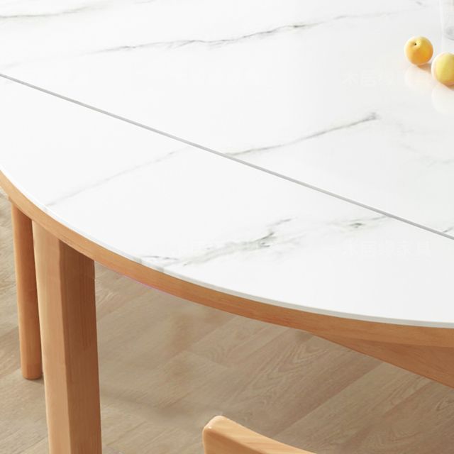 Moderner Stil runder Esstisch Weiß gesinterte Steintisch mit Holzbasis