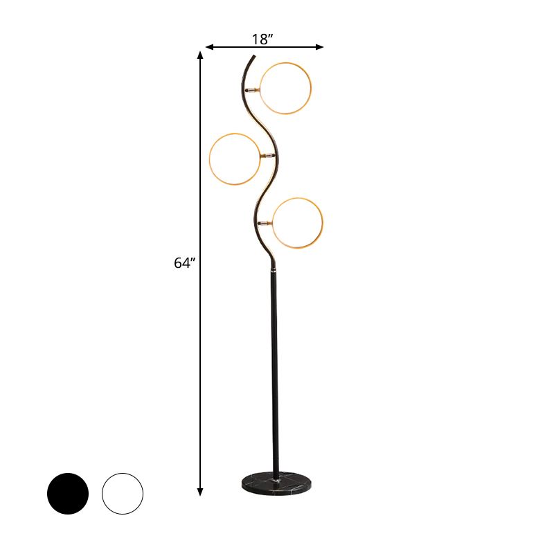 Kreisförmige Baumstehlampe Modernismus Metall Schwarz/Weiß LED Stehende Bodenlicht mit verstellbarem Kopfdesign