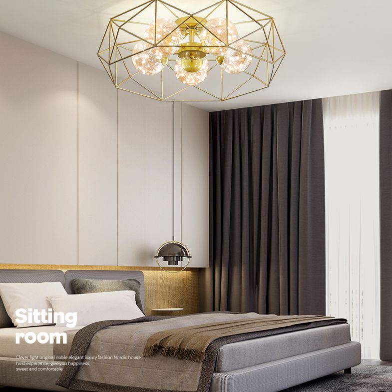 Amber Glass Ball Semi Mount Lighting Nordic Lrass Finis