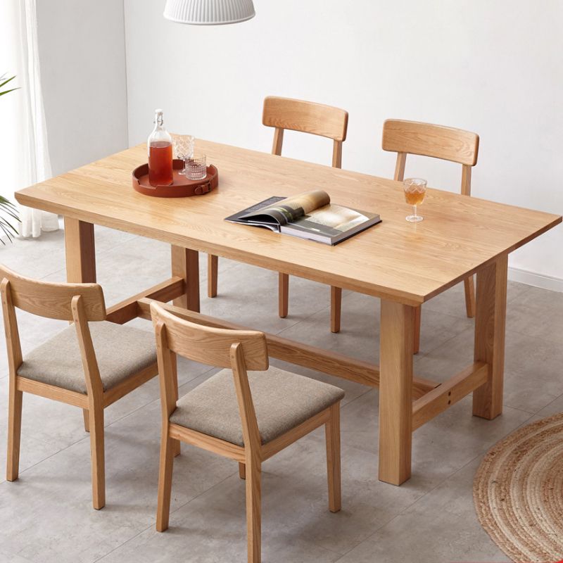 Natural Color Rectangle Solid Wood Dining Table with Trestle Base