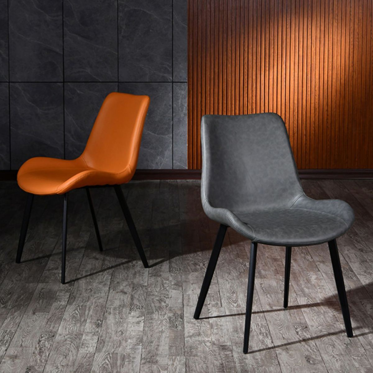 Contemporary Armless Chair Matte Finish Leather Curved Parsons Side Chair for Home