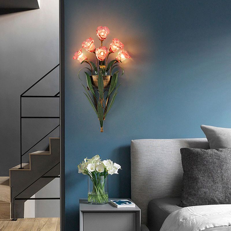 Flower Shape Glass Wall Sconces Modern Multi-Lights Wall Mount Light Fixture