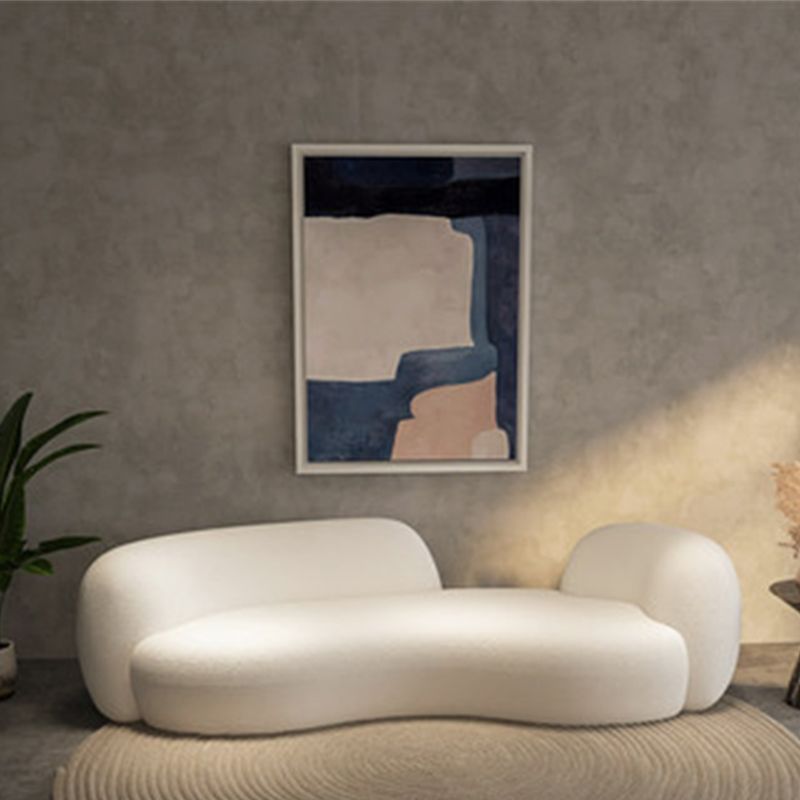 28.35" High Curved Tuxedo Arm Sofa Modern Style White Wool Seating