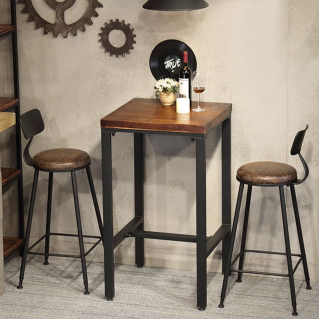 Modern Squared Bar Dining Table Indoor Wood Bar Height Table with Iron Base 42-Inch Top
