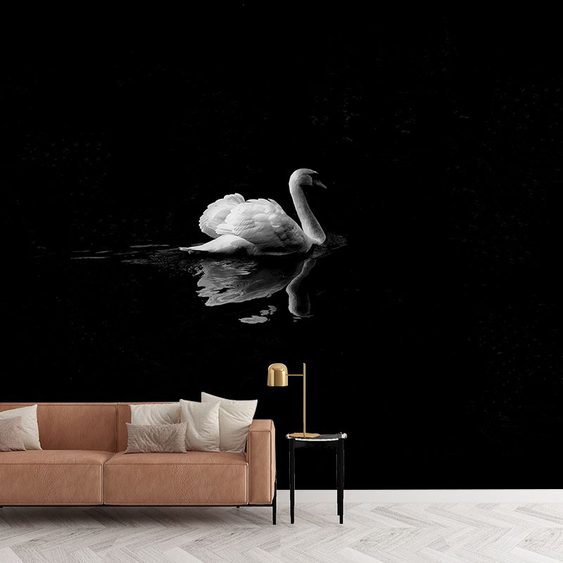 Customized White Swan Wall Mural Contemporary Photography for Living Room