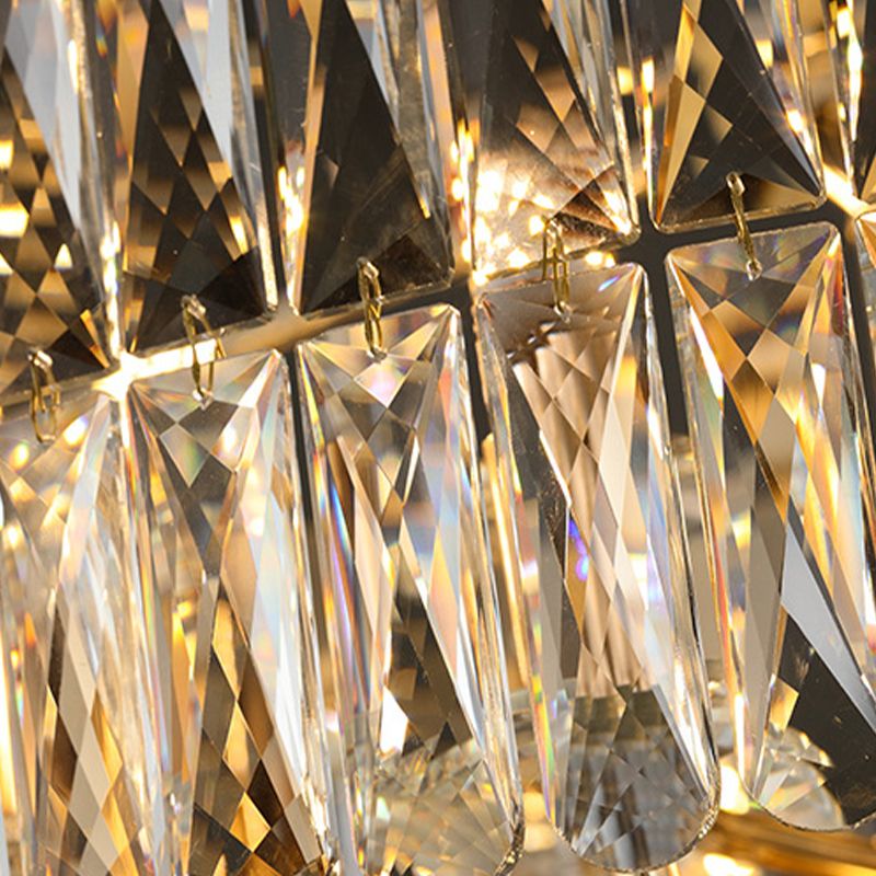 Modern Drum Hanging Chandelier Faceted Crystal 8 Bulbs Pendant Light Fixture in Black-Gold