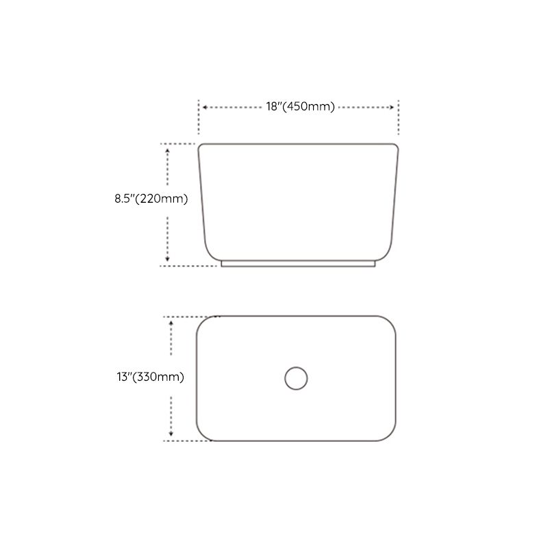 Modern Bathroom Sink with Single Faucet Hole Porcelain Rectangular Vessel Lavatory Sink