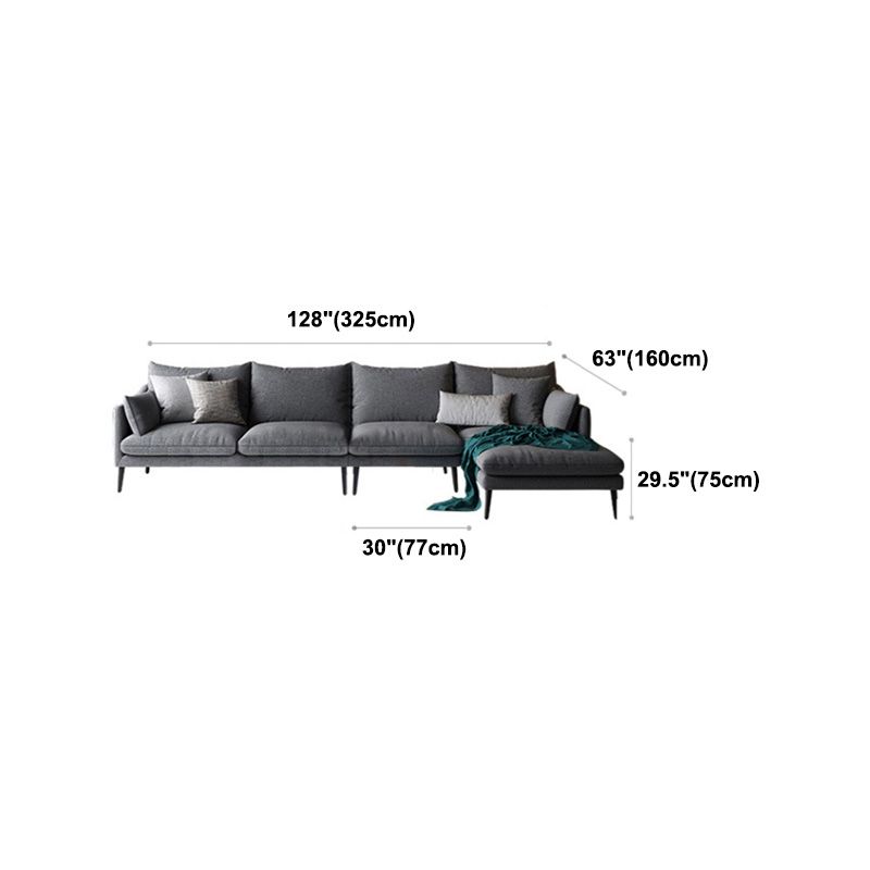 Modern 3/4-seater Fabric Sofa & Chaise Grey Slipcovered Sectional