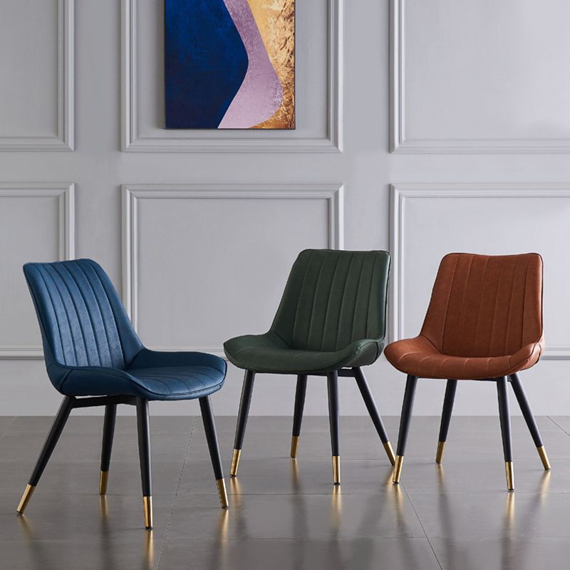 Modern Armless Dining Chairs Solid Back Leather Side Chairs with Metal Legs