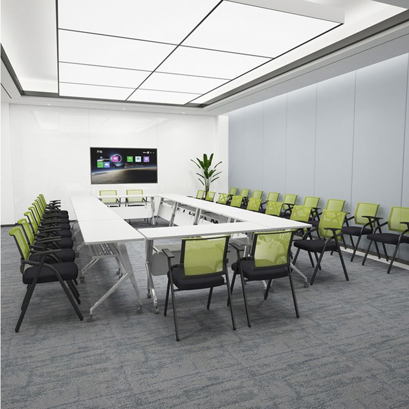 Modern Folding Conference Chair Black Frame and Seat Chair with Fixed Arms