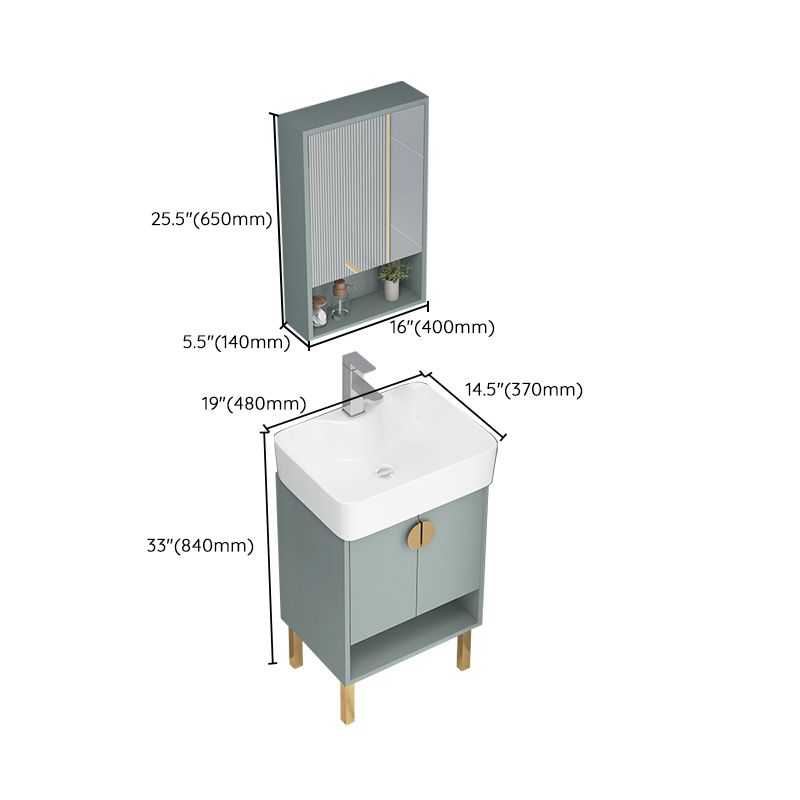 Rectangular Glam Sink Vanity Green Ceramic Single-Sink Freestanding Vanity Set