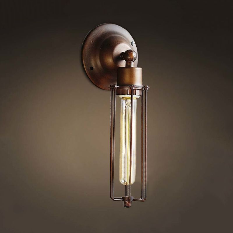 1/2/4-Light Cage Wall Sconce Lighting with Tube Shape Industrial Bronze Wrought Iron Wall Lamp for Dining Table
