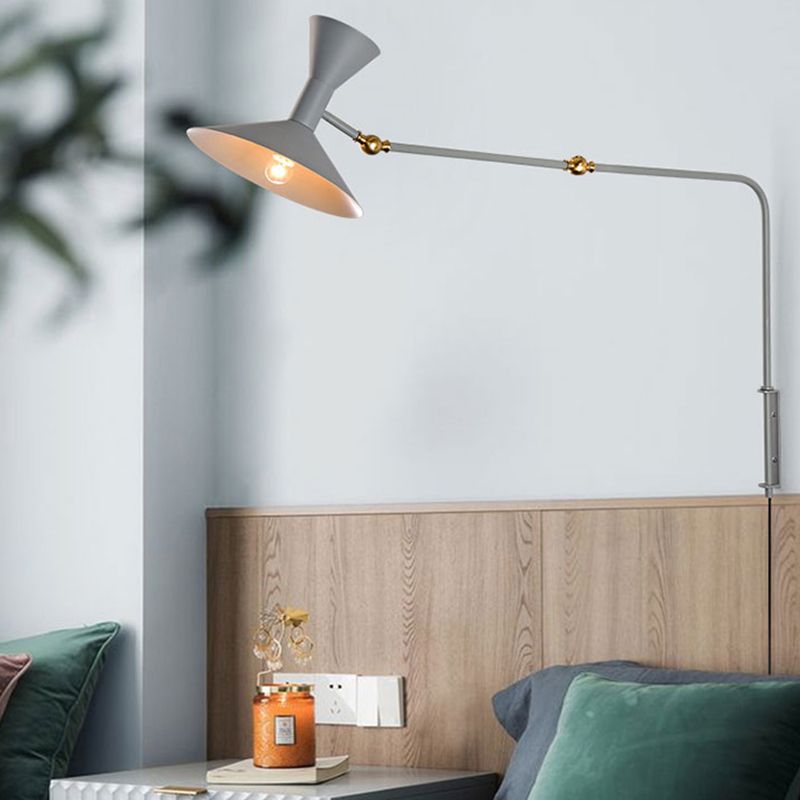 Nordic Metal Wall Light Conical Shade 2 Lights Adjustable Wall Sconce for Living Room