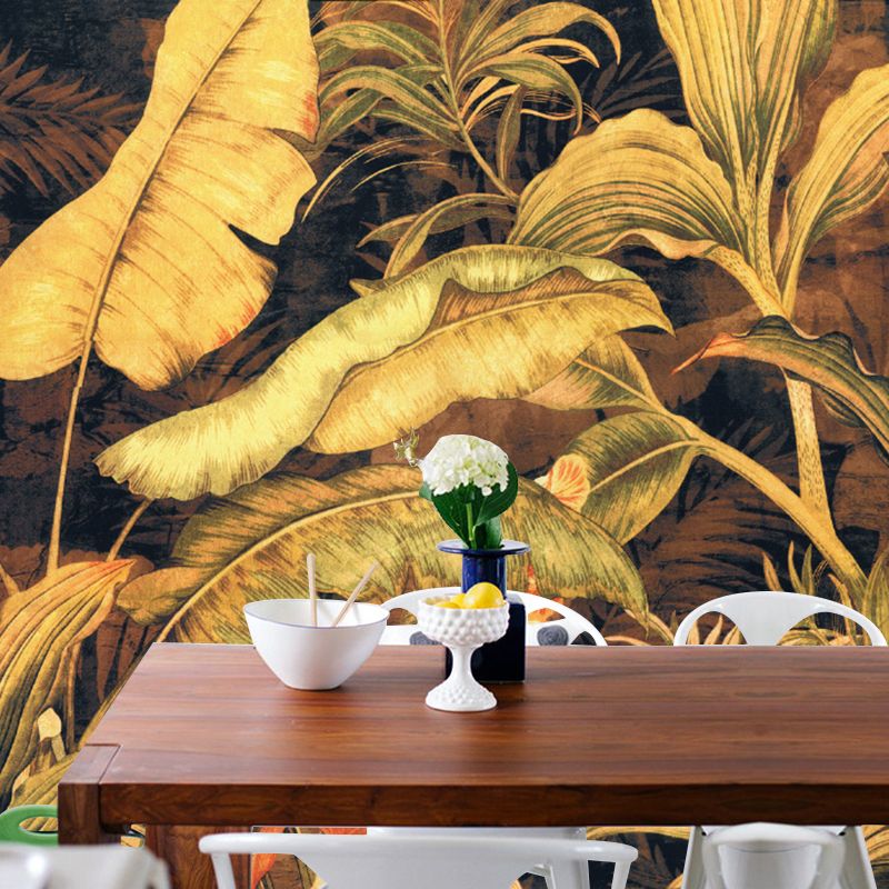 Stain-Proof Wall Covering Murals Tropical Non-Woven Wall Art with Banana Leaves Pattern