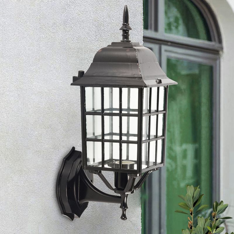Rejilla de aluminio Mural Logias 1 Bulbo Patal de la pared Luz de la pared Conexión con sombra de vidrio transparente en negro
