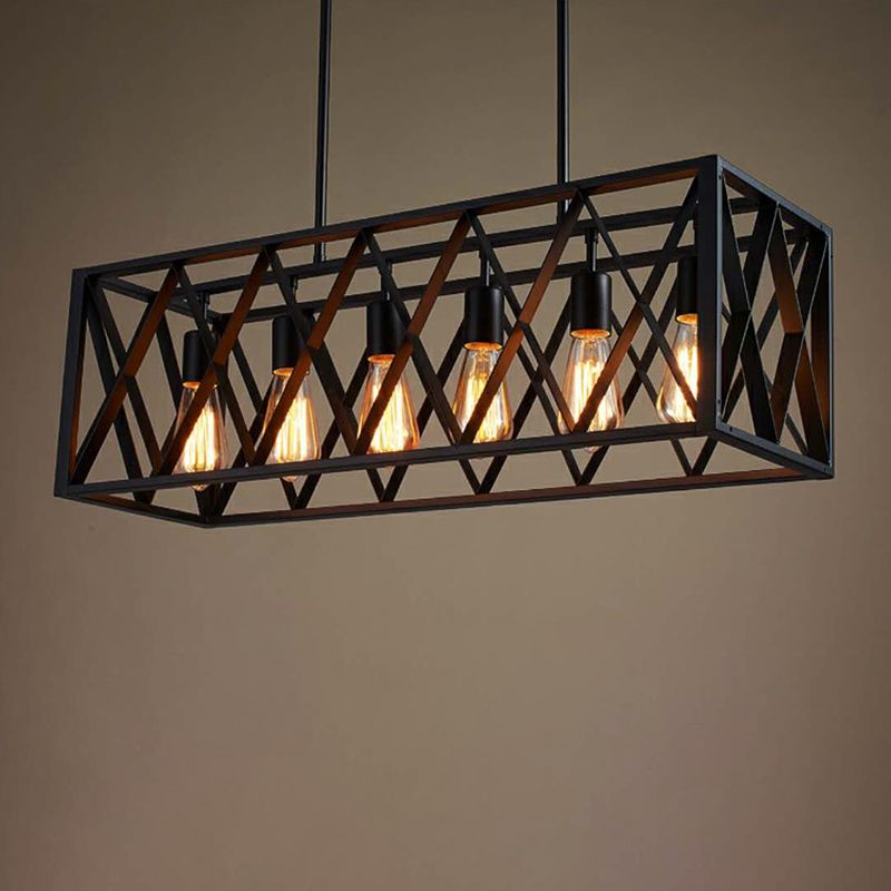 Cuboid Island Chandelier Lights Industrial Kitchen Island Lighting Metal Island Pendants in Black