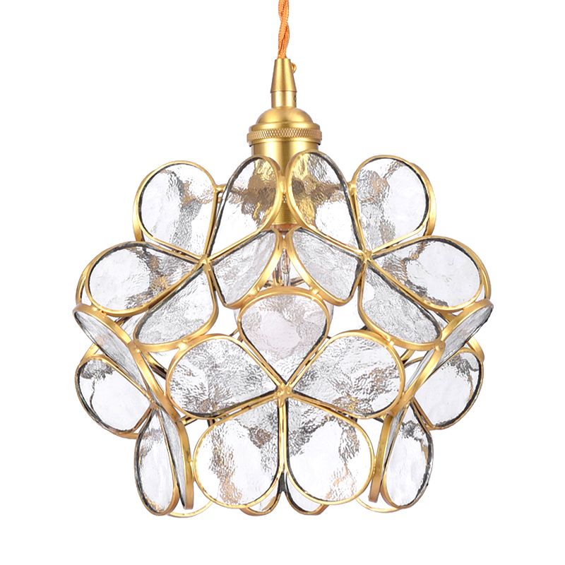 Flower Dining Table Pendant Light Metal & Glass Single Light Stunning Hanging Lamp in Gold