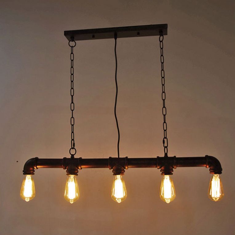 5 Lights Metal Water Tubular Island Pendant Lighting Retro Industrial Exposed Bulb Island Lamp