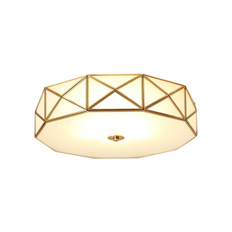 Plafonnier festonné/bol/fleur en verre dépoli, plafonnier vintage à 3 lumières pour chambre à coucher en laiton