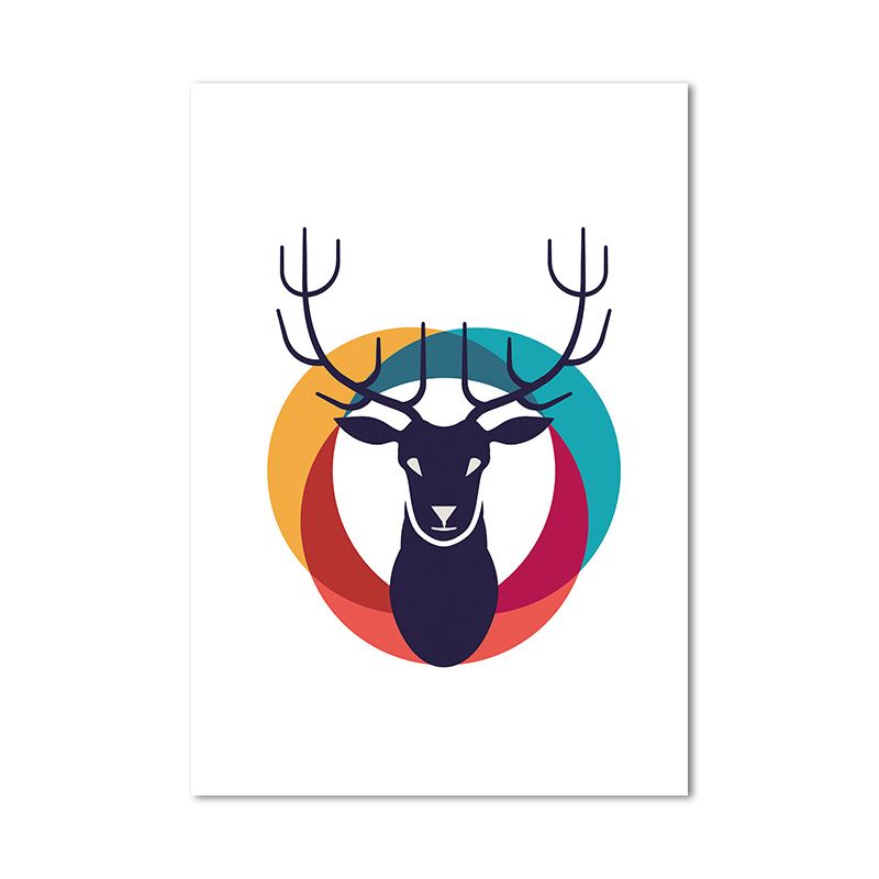 Nautical Deer and Circle Painting Canvas Decorative Black Wall Art Decor for Living Room