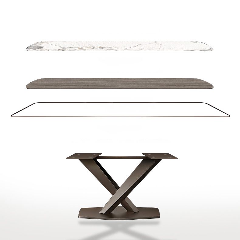 Minimalist Rectangle Sintered Stone Dining Table of 5/7 with Pedestal Base Dining Set for Restaurant