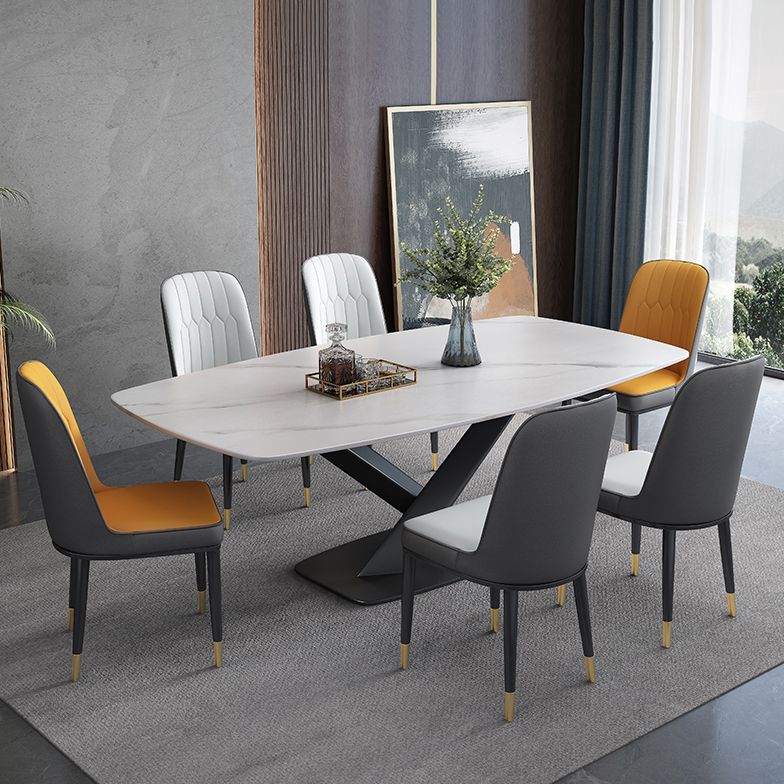 Sintered Stone Top Dining Table Modern Rectangle Table with Metal Pedestal