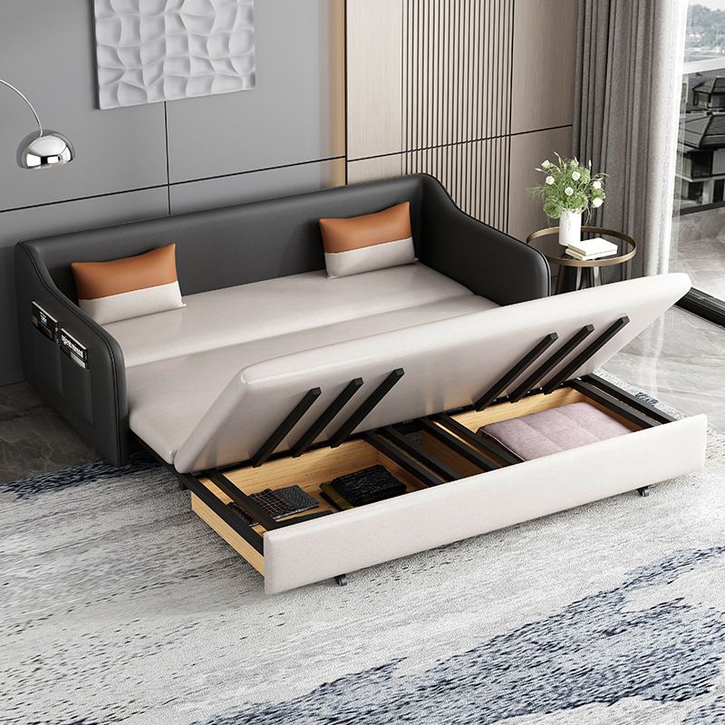 Faux leather Sleeper Sofa 32.28" Wide White Sofa Bed with Cushion Back