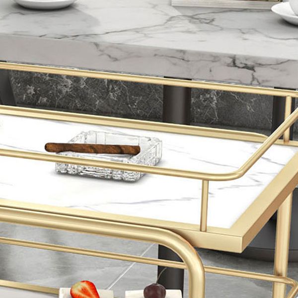 33.86"H Rolling Modern Prep Table Metal Rectangular Prep Table for Dining Room