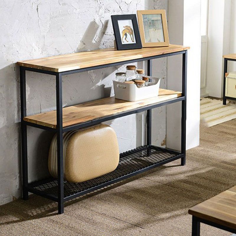 Mid-Century Modern Iron Console Sofa Table Rectangle Pine End Table for Hall