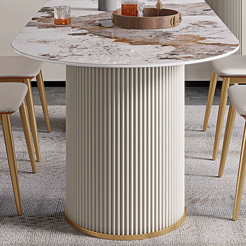 Contemporary Dining Table Stainless Steel Base Oval Double Pedestal Table for Home