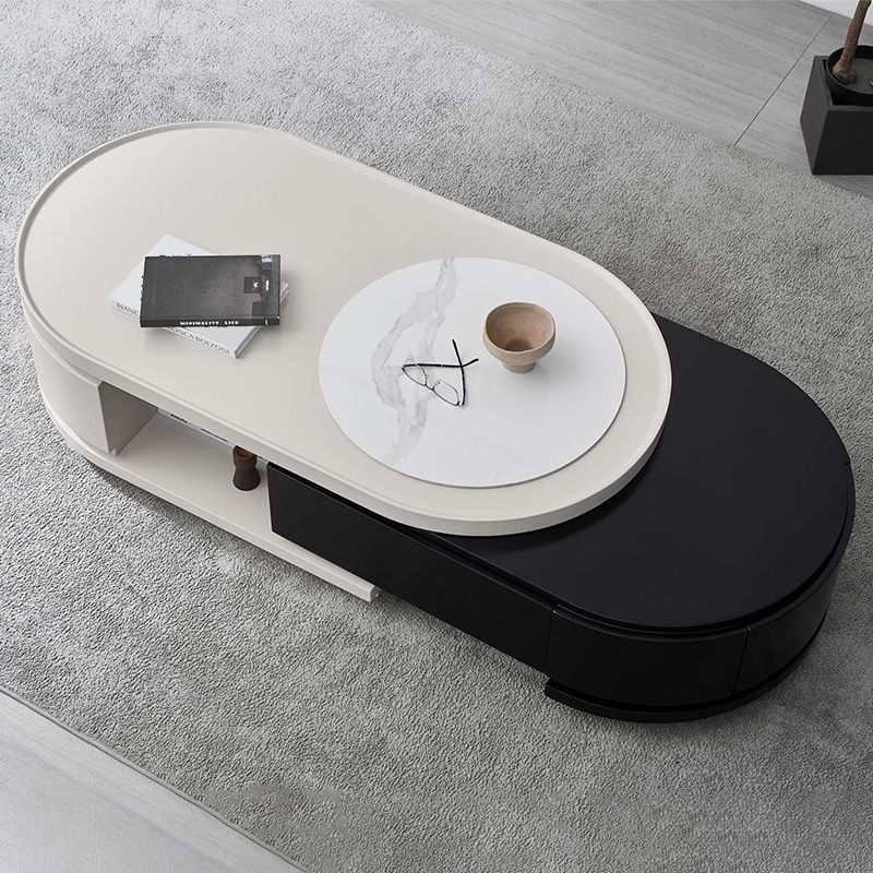 Wood Coffee Cocktail Table Abstract Coffee or End Table with 4 Storage Drawers