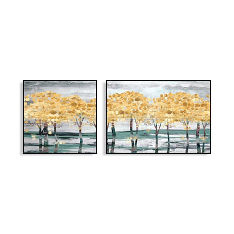 Yellow Fall Trees Wall Art Oil Painting Scenery Modern Multi-Piece Canvas for Hotel
