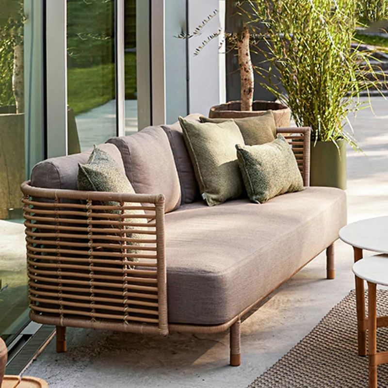 Rattan Symmetrical Patio Sofa Rust Resistant Outdoor Patio Sofa with Cushion