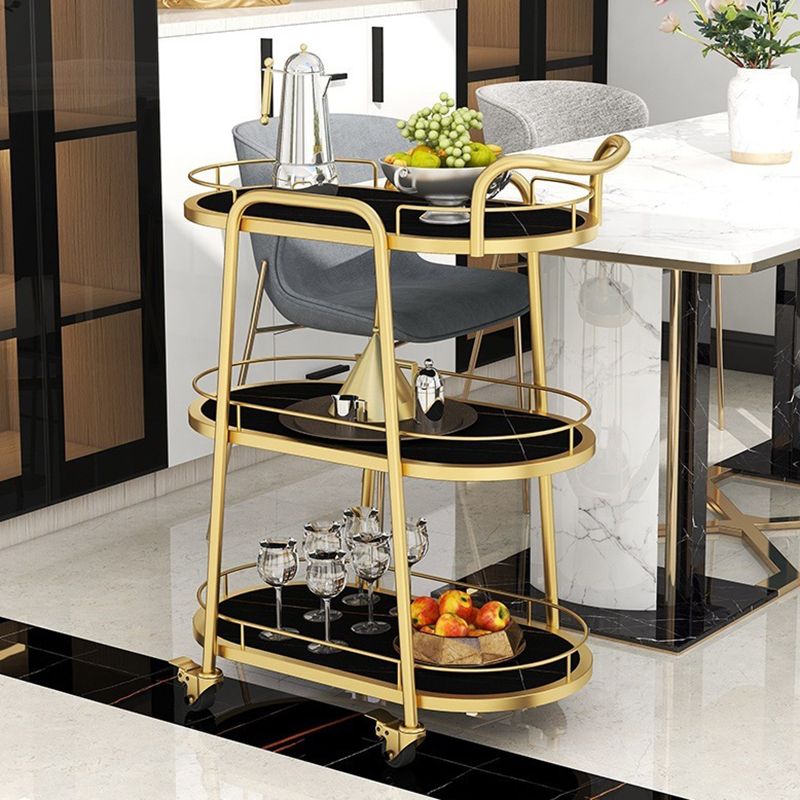 Contemporary Oval Metal Prep Table 26.77"W Rolling Prep Table for Dining Room