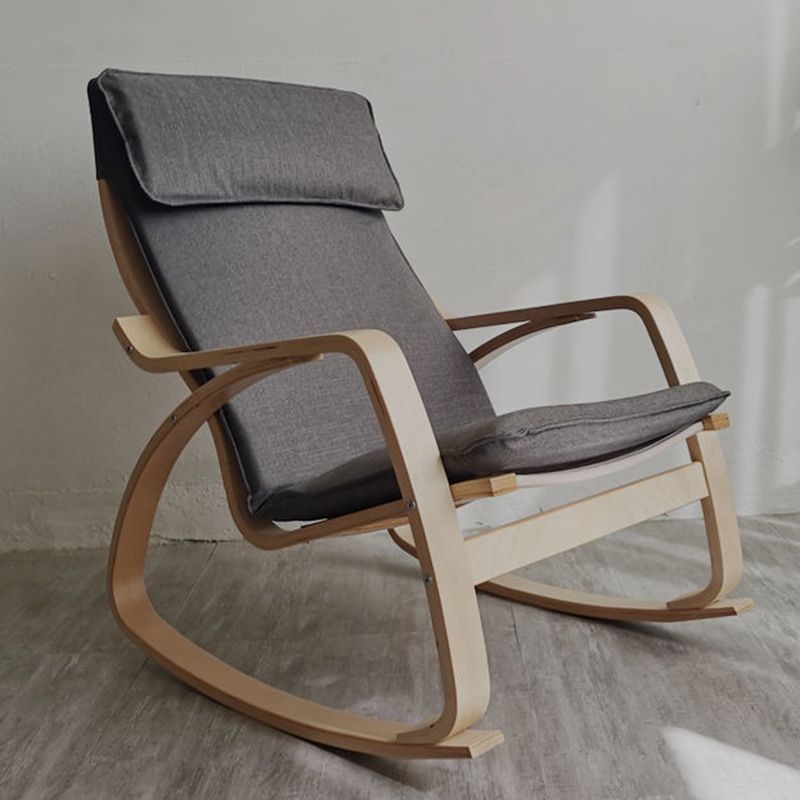 Fabric Rocking Chair Plain Wood Frame Removable Cushions Contemporary Rocking Chair